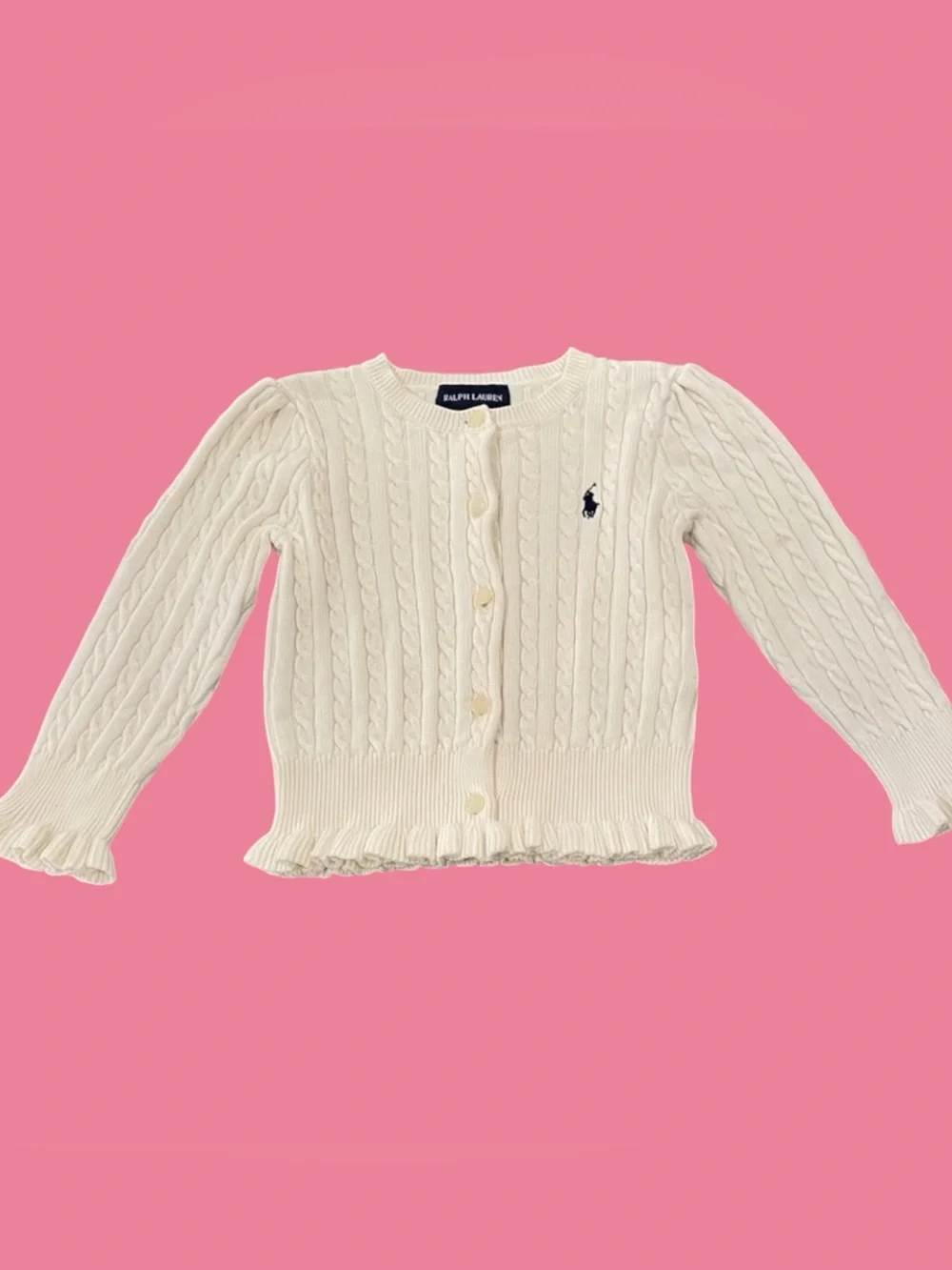 Ralph Lauren Size 24M Girls Off-White Button Front 100% Cotton Cardigan